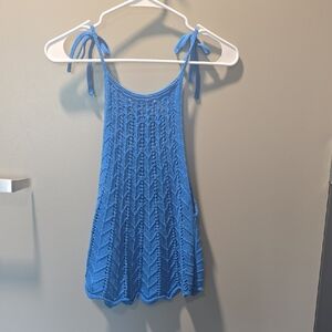 Zara Blue Ribbed Tie Front Sleeveless Tank Top